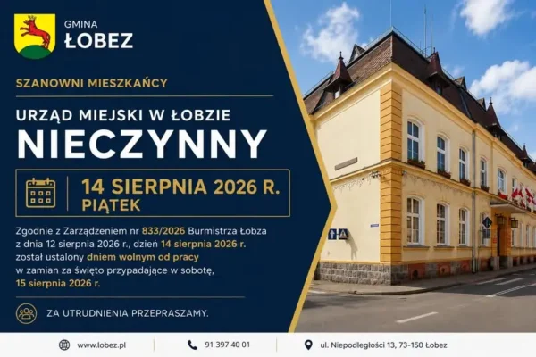 Urząd Miejski w Łobzie nieczynny 14 sierpnia – dzień wolny za święto