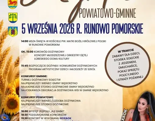 Dożynki Powiatowo-Gminne w Runowie Pomorskim – 5 września 2026