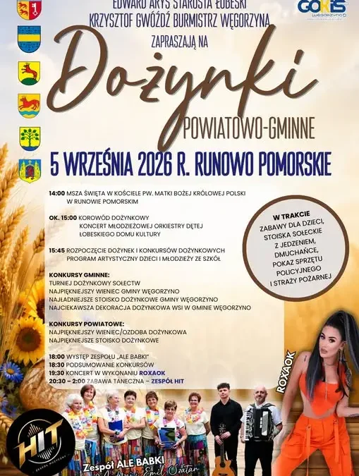Dożynki Powiatowo-Gminne w Runowie Pomorskim – 5 września 2026