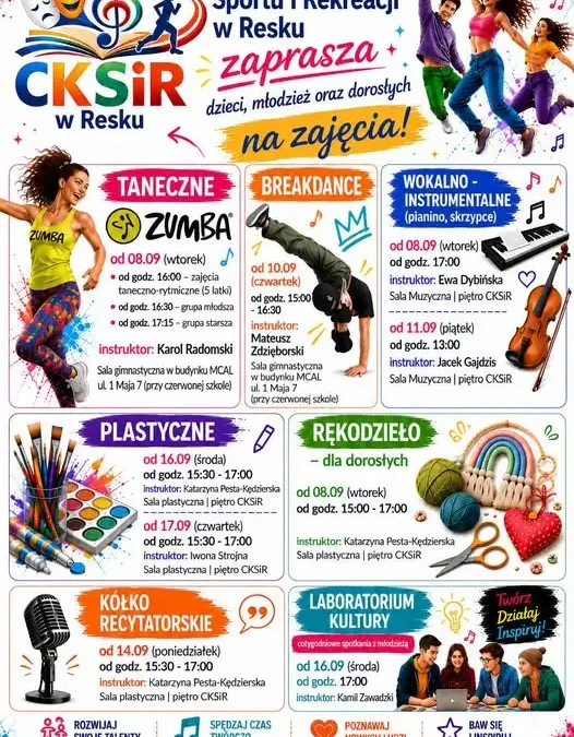 Nowy grafik zajęć w Centrum Kultury w Resku – sprawdź zmiany!