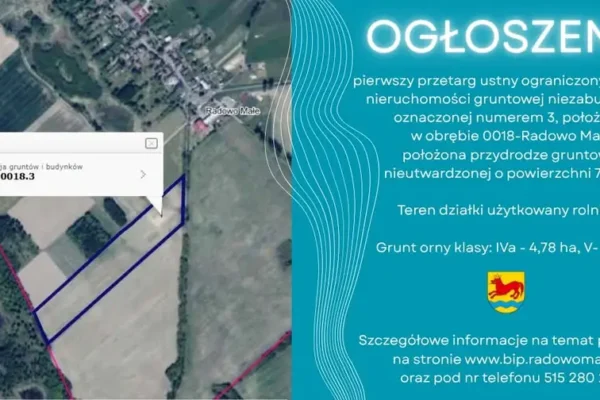 Gmina Radowo Małe ogłasza przetarg na sprzedaż 7,17 ha gruntów rolnych