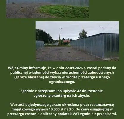 Gmina Radowo Małe sprzedaje garaże blaszane. Cena wywoławcza 10 tys. zł netto