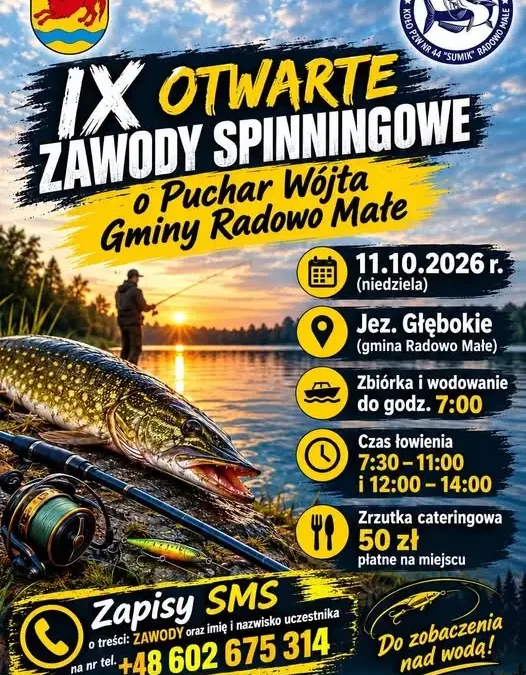 IX Otwarte Zawody Spinningowe o Puchar Wójta Gminy Radowo Małe – 11 października nad Jeziorem Głębokim
