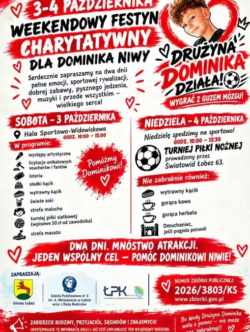 Weekendowy Festyn Charytatywny w Łobzie – pomóżmy Dominikowi Niwie