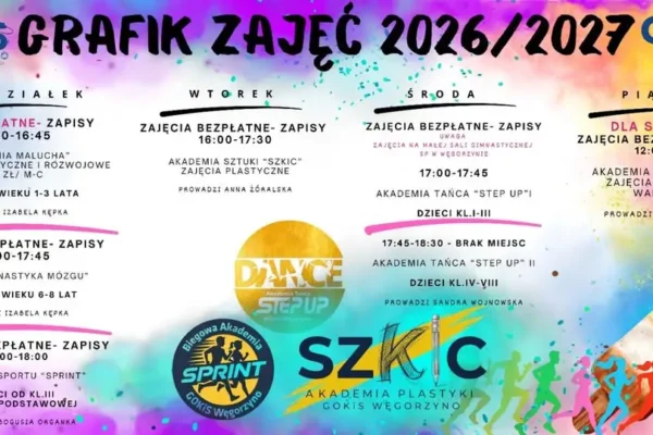 GOKiS Węgorzyno ogłasza nabór na zajęcia 2026/2027 – nowość: zajęcia sensoryczne