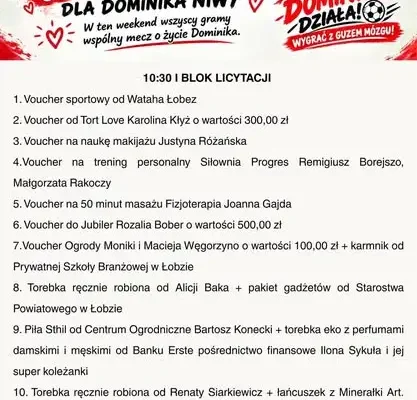 Łobez licytuje dla Dominika — w sobotę wielka akcja charytatywna