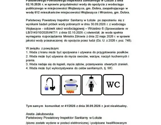 Woda z wodociągu w Wojtaszycach i Wrześnie znów zdatna do spożycia