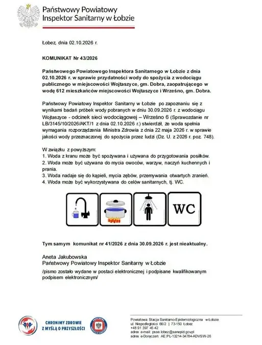 Woda z wodociągu w Wojtaszycach i Wrześnie znów zdatna do spożycia