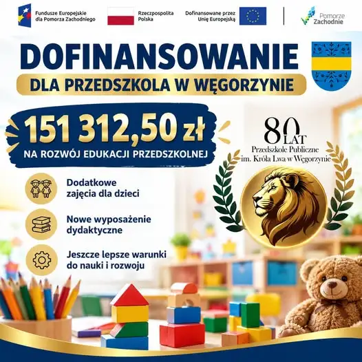 Gmina Węgorzyno pozyskała ponad 151 tys. zł na rozwój przedszkola