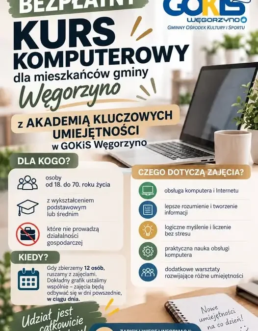 Bezpłatny kurs komputerowy w Węgorzynie – trwają zapisy